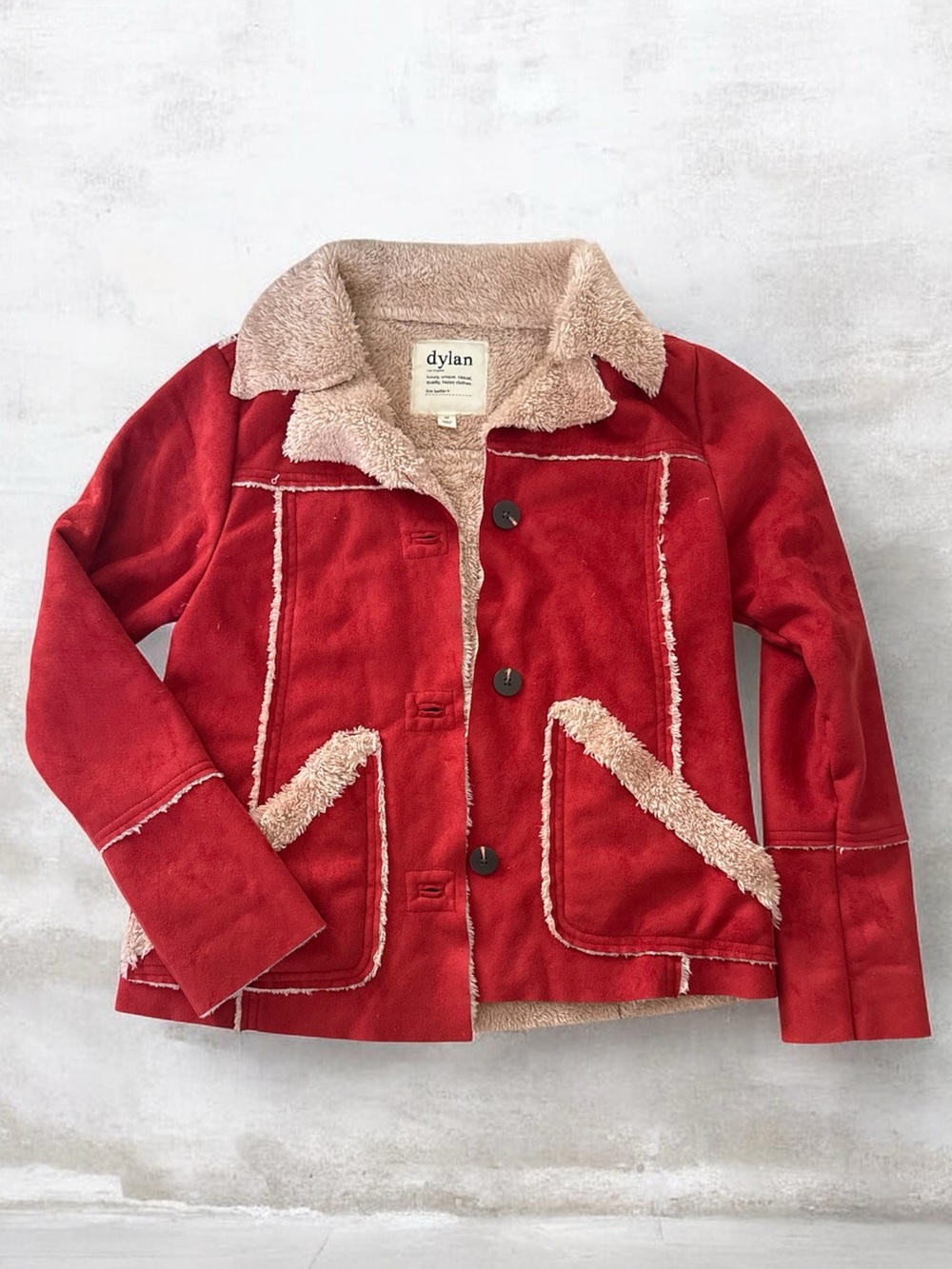 dylan Red Jacket with Cream Faux-Shearling Trim